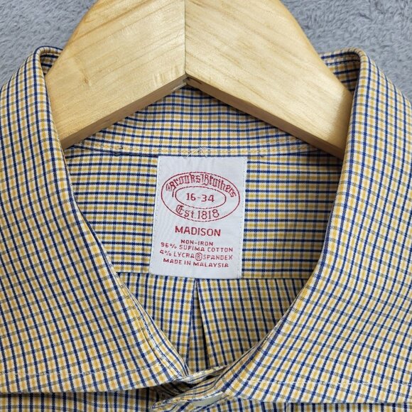 Brooks Brothers Shirt Mens 16 - 34 Madison Check Non Iron Supima Cotton Stretch - Picture 9 of 10